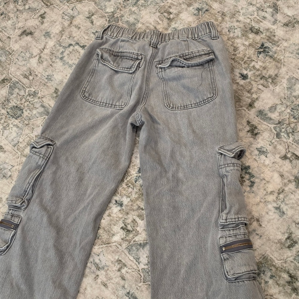 Aeropostale Womens Mid Rise Cargo Pants Gray Wide Leg XS Short Cotton Tencel